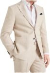 Casual Men's Suits Linen Slim Fit 2 Pieces Tuxedos Summer Beach Wedding Jacket+Trousers
