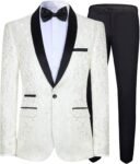 Mens 2 Piece Floral Jacquard Dress Suit Set 1 Button Print Dinner Jacket Pants
