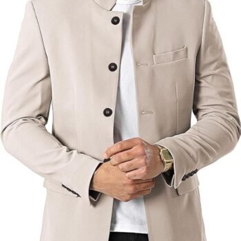 Mens Casual Suit Blazer Jackets Stand Mandarin Collar Lightweight Lined Business Dress Sport Coats