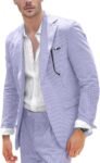 Seersucker Suit Mens 2 Piece Summer Beach Wedding Outfit for Men Classic Fit Casual Sear Sucker Suit for Grooms Prom Party