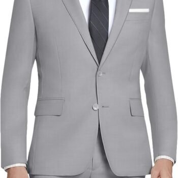 Mens 2 Piece Slim Fit Suit Set Two Button Solid Suit Jacket Pants with Tie Notch Lapel Casual Wedding Suits