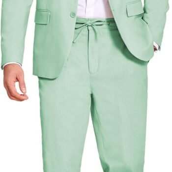 Men's 2 Piece Linen Suits Set Regular Fit Casual Lightweight Blazer Jacket and Pants
